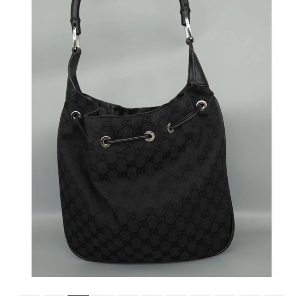 Gucci Black Bamboo Monogram Shoulder Bag - Picture 11 of 13